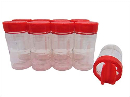 Grande jarra de garrafa de contêiner de especiarias de plástico transparente de 8 oz com tampa vermelha de tampa de 9 - tampa