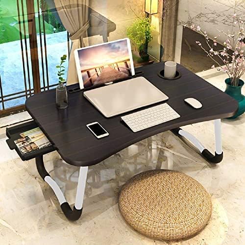 Mesa de mesa de laptop Mevyucr, mesa de bandeja de cama de laptop com porta-cop de gaveta de armazenamento, mesa de notebook