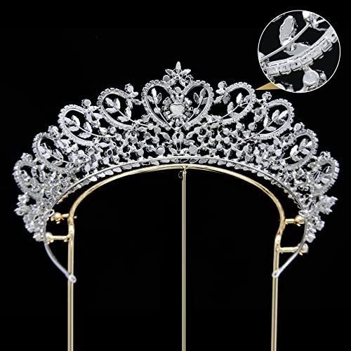 Coroas de cristal de prata e tiaras tiaras para a noiva 5a cúbica zircônia quinceanera coroa coração forma grande concurso