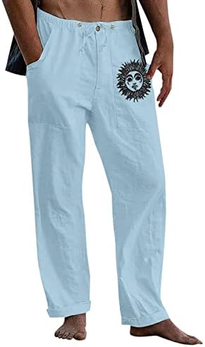 13 1 masculino casual estampado de sol com comprimento completo de botão de bolso de empurring calça calça de calça