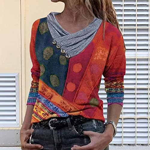 Camisa de tamanho grande para mulheres tees impressos vintage top western étnico pulôver de estilo botton botton bagunçado moletons