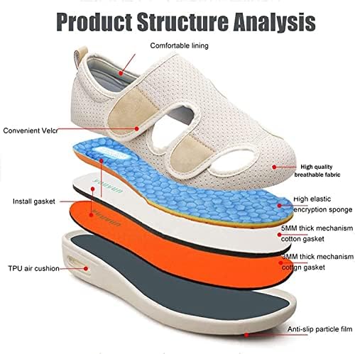 Zbjh sapatos diabéticos extras largos com pés inchados de largura de tamanho grande artrite edema calçado calçado respirável sapatos