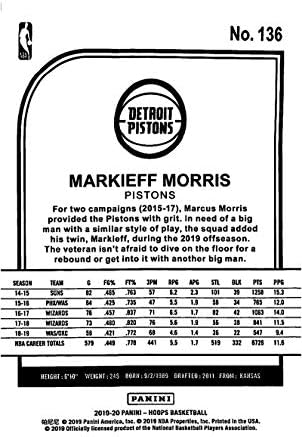 2019-20 Panini Hoops Winter #136 Markieff Morris Detroit Pistons NBA Basketball Trading Card