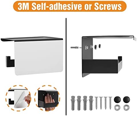 Conjunto de hardware do banheiro de hitslous, suporte de papel higiênico preto fosco com prateleira, 3 polegadas de parede de barra