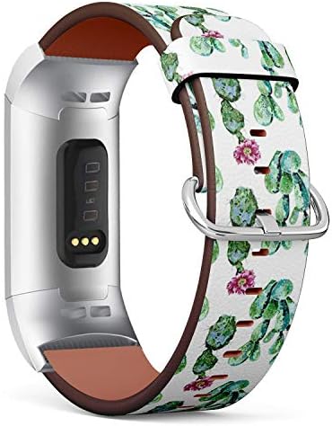 Compatível com Fitbit Charge 4 / Carga 3 / Carga 3 SE - Pulseira de pulseira de pulseira de relógio de couro com adaptadores de aço