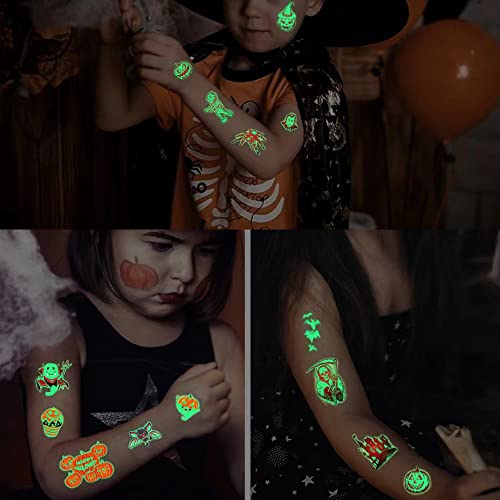 Halloween Tattoos temporários para crianças, truques ou tratam tatuagens temporárias adesivos de tatuagem luminosa 10