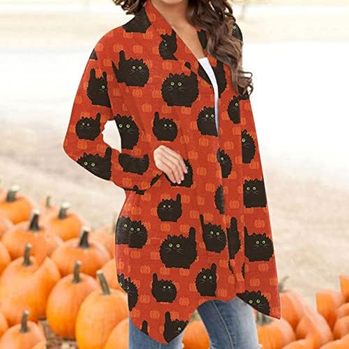 Cardigã para mulheres Halloween Cat Tunic Top top