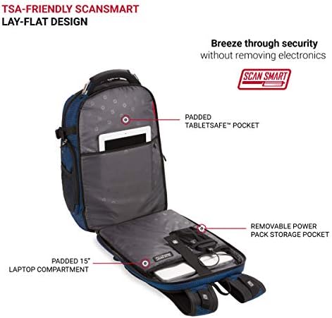 Swissgear 5358 Backpack do laptop ScanSmart USB, azul/preto, grande