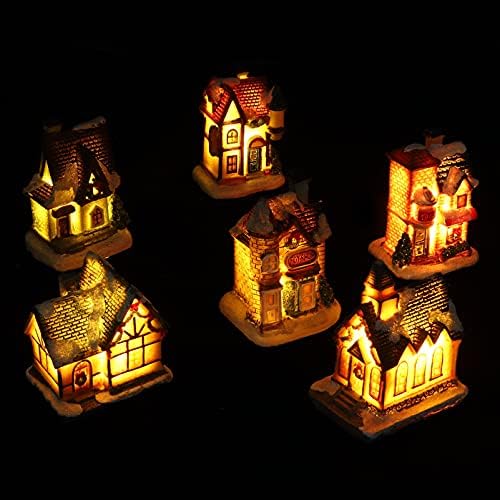 ABOOFAN 6pcs Village Village Sets Liderado LED CASAS DE VILA DE CHORATENS CASAS DE RESINA PRECISA DE RESINA COLECTÍVEL DIY DIY DOLO DOLO DE FILHO