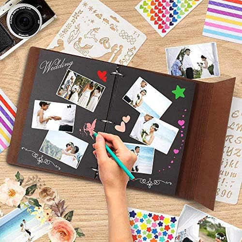 Álbum de fotos Lynlyn Couro vintage com página preta Diy Scrapbook Álbum Foto Sticker de Natal Casamento de Valentins Presente