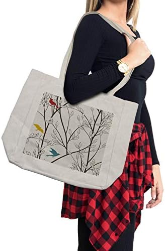 Bolsa de compras de Ambesonne Nature, desenho animado da vida selvagem Aves como imagem com impressão de arte de folhas