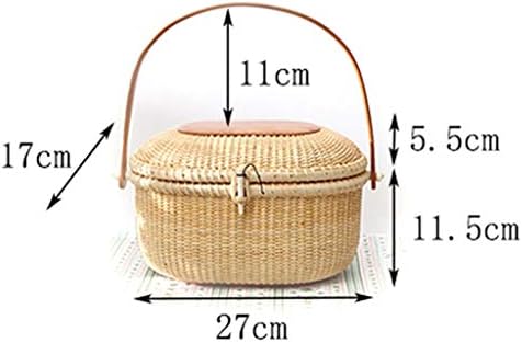 Renslat Wicker Wicker Willow Picnic Basket Shopping Vintage Basket com tampa e para acampar para fazer compras