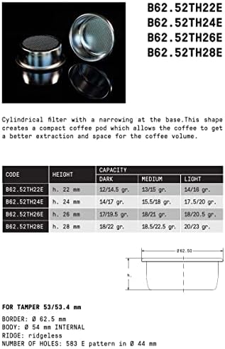 IMS Precision 18-22 g Besta do filtro B62.52th28e Compatível com 54mm Breville Sage Espresso Machines Express, Bambino, Bambino mais BES450, BES500, BES880, BES810BS, BES860XL, BES870XL, BES878