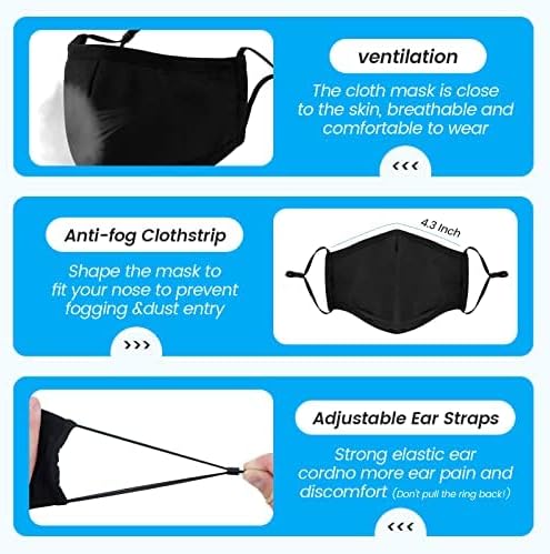 Máscara de pano de pano de 3 camadas 6 pacote, lavável, reutilizável e respirável cobrindo com loops de proteção contra ouvido