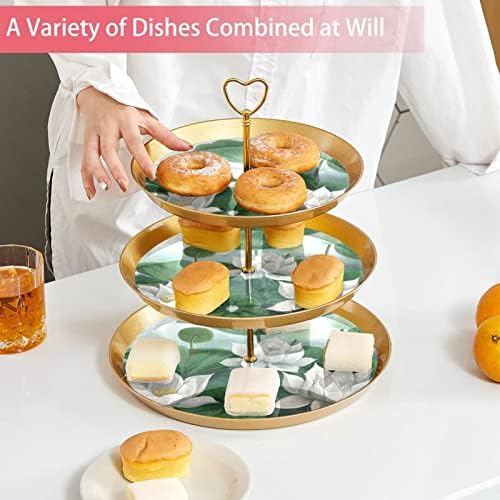3 Placa de fruta de cupcakes de 3 camadas de sobremesa Plástico para servir suporte de exibição para casamento de aniversário de aniversário decorações de chá de chá de bebê redondo, padrão de lótus