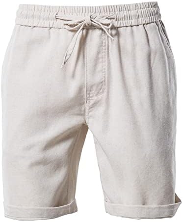 Shorts de linho de algodão meymia masculino, 2023 Summer Men Men Waist de cor sólido Creia de cadeira de caminhada na