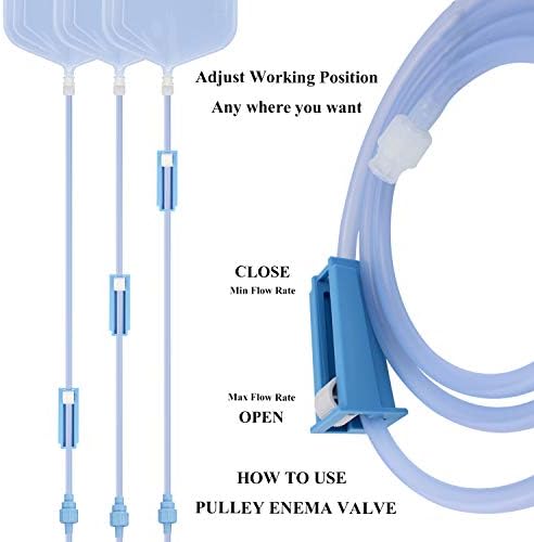 Kit TopQuafocus Silicone Enema Bag - 2 conjuntos de 6,5 pés de mangueira substituível com válvula de controle de fluxo de polia