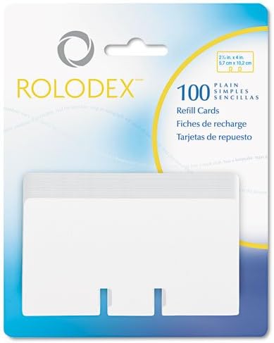 Rolodex: Cartão de recarga sem lâmina, 2 1/4 x 4, branco, 100 cartões/pacote -: - vendido como 2 pacotes de - 100 -/ - total