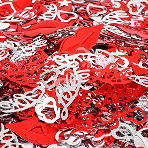 Konsait 1500pcs/ 2,8 onças Vermelho Silver Heart Heart Heart Mix Mix Heart Love Party Confetti para o dia dos namorados Decoração