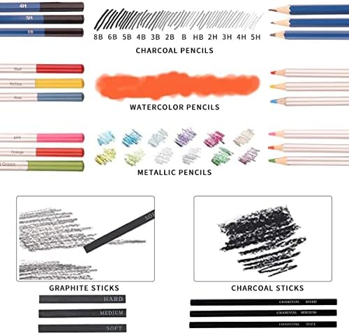 Lápis colorido de 43 peças com dois cadernos de desenho de 50 páginas, caneta de esboço em estojo de zíper preto-lápis de aquarela