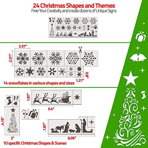 Estênceis de Natal para pintar em madeira reutilizável, 37 PCs, Kit de estênceis de Natal Large: Feliz Natal, Let It Snow,