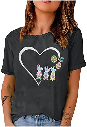 2023 Camisa de manga curta da Páscoa, feminino fofo ovo de páscoa estampada na tripulante túnica casual tops kawaii camisetas