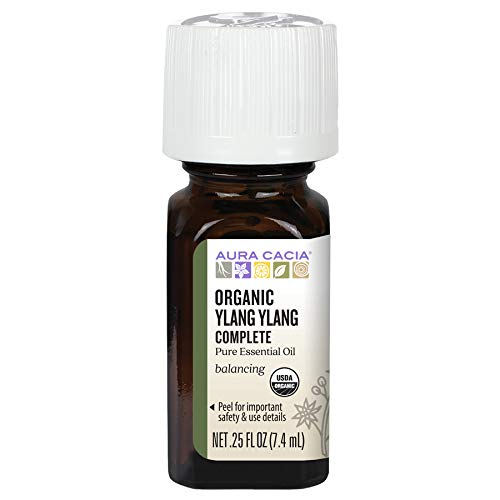 Aura Cacia Ylang Ylang Completa Óleo Essencial | Orgânico certificado, GC/MS testado para pureza | 7.4ml | Cananga