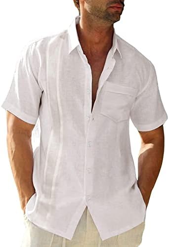 DGHM-JLMY MEMINO SUMPLEL LAPEL Camisa de cor sólida Camisa lisa de manga curta Button Down Camisa de linho de pescoço da