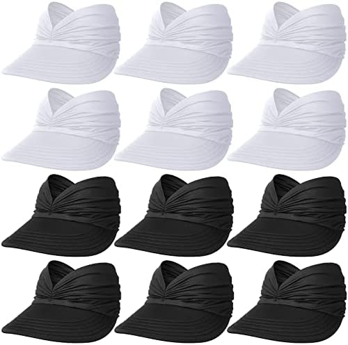 12 PCS largo Brim Sun Visor Hat for Women Summer Summer Ponytail vazio Proteção UV Protection Beach Cap visor Cap para