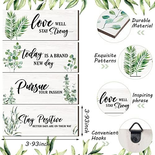 Chunful 4 pcs decoração inspiradora de parede de madeira citações positivas sinais de parede motivacional da vegetação