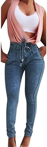 Jeans de jeans magro de cintura alta de tamanho grande feminino