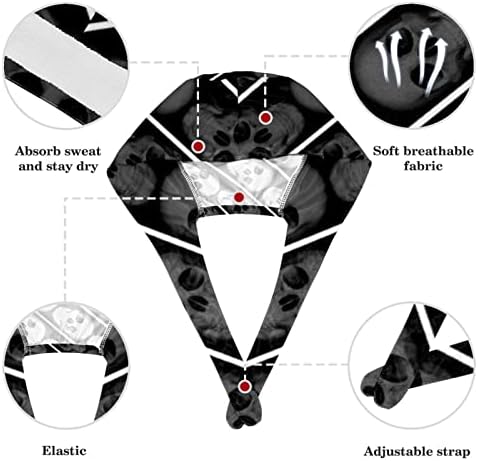 Capinha de trabalho ajustável com botão, fita de suor de chapéu, caveira bouffante com cabelos arco arqueados macios