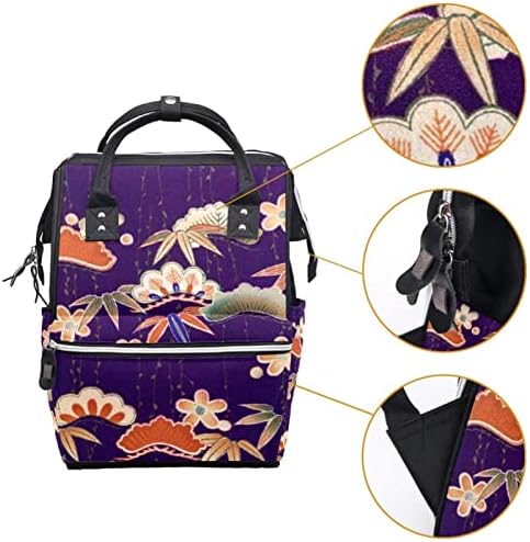 Mochila VBFOFBV Backpack, mochila multifuncional de viagem grande, vintage japonesa de folhas de folha de bordo de cipreste roxo