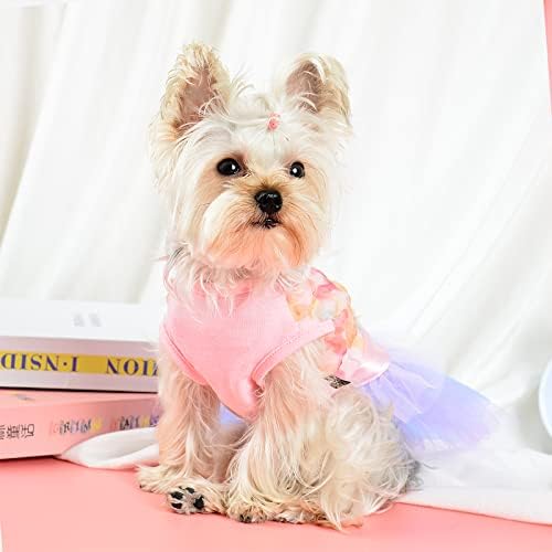Vestido de cachorro rosa, vestidos de gato de cachorro para animais de estimação menina cães pequenos roupas de vestuário de vestuário