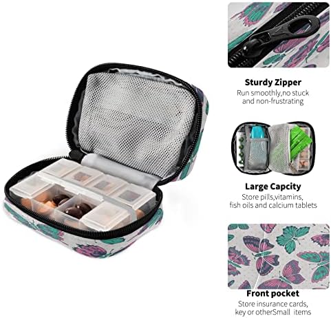 Caixa decorativa de pílula de borboletas, caixa de comprimidos de 7 dias de pílula de viagem para pílula com zíper, portátil semanal