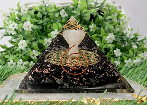 Grande pirâmide orgona | Cristal de pirâmide de shungita | Anjo de Cristal com Flower of Life Orgonite Pyramid | Pirâmides de órgãos Cura positiva de energia