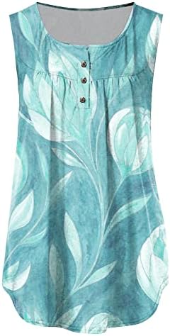 Uqrzau feminino Shapewear Bodysuit Tank Floral Impressão Floral Pleated sem mangas de camiseta casual Button Top 2023 Tops
