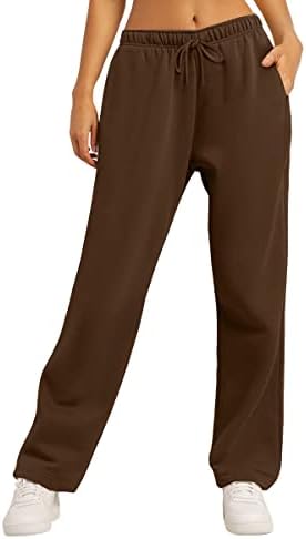 Automot Women's Fleece Alinhado Sweatpante Baggy Wide Lined Perna Pants