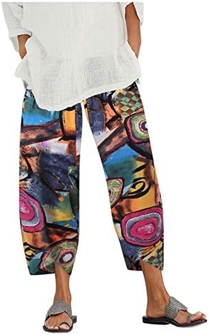 Calças de linho de algodão dsodan para mulheres, conforto casual de perna larga e solta boho capris feminino verão calças