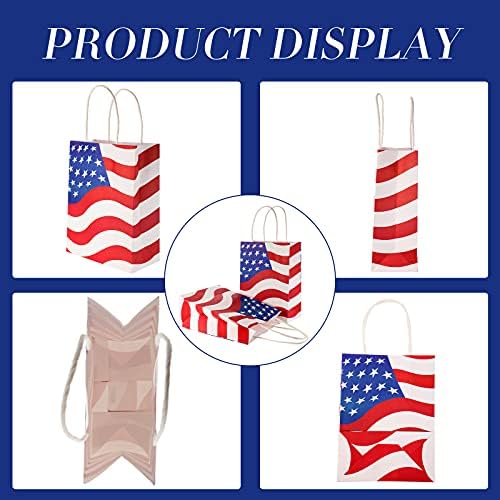 Outus 6 peças bandeira americana bandeira patriótica Sacos de papel tem tema bolsa de kraft saco azul e branco com alças
