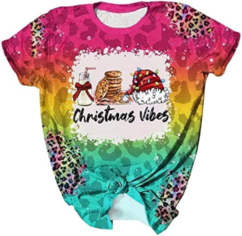 Narhbrg Christmas Graphic Camisetas para mulheres, adolescentes Gilrs branqueados de manga curta camiseta de leopardo