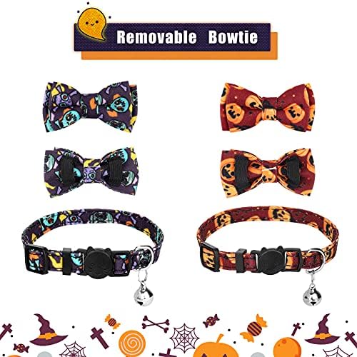 Luter 2 Pack Halloween Cat Collar Breakaway com gravata borboleta removível com Bell Ajustável Ajuste Acessórios de Kitten Acessórios