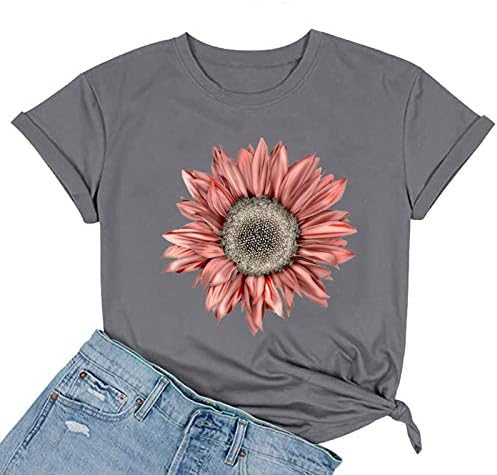 Camisetas para mulheres camiseta de verão de girassol plus size tampes soltas tops adolescentes meninas curtas de manga curta