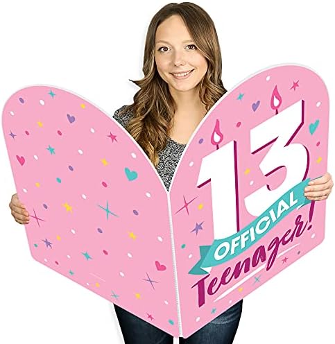 Big Dot of Happiness Girl 13th Birthday - Feliz Aniversário Giant Card - Cartão Jumborific Big -For -Forled - 16,5 x 22 polegadas