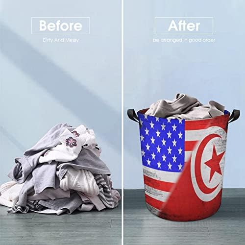 Bandeiras dos EUA e Tunísia cesta de lavanderia cesta dobrável Lavanderia cesto de lavanderia bolsa de armazenamento com alças