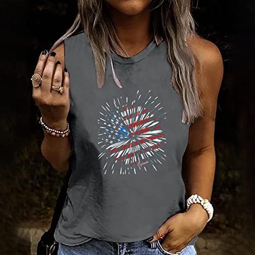 HGCCGDU 2023 Tampas do dia da independência para mulheres sem mangas verão 4 de julho Tshirts American Flag Firework Tees