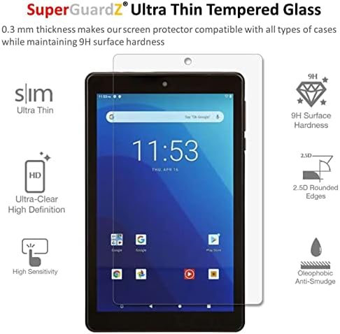 [2-PACK] Para protetor de tela do Tablet Pro Onn 8 [vidro temperado], Superguardz, 9h, 0,3 mm, borda redonda 2,5D, anti-arranhão,