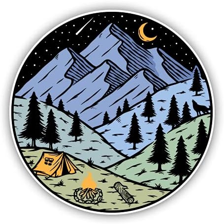 Night Sky Mountains Camping Outdoor - adesivo de vinil de 5 - para laptop de carro i -pad - decalque impermeável