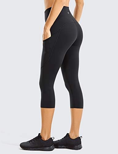 Crz Yoga Feminino Feeling Leggings 19 - Alta ginástica da cintura Capris Leggings com bolsos