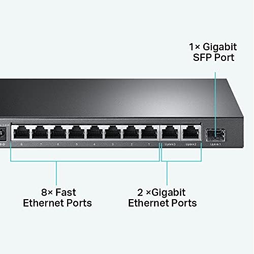 TP-Link TL-SL1311MP 8 Porta 10/ 100Mbps Fast Ethernet Poe Switch 8 Poe + Portas @124W, W/ 2 Portas de Gigabit Uplink